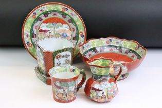 Group of 19th century Masons Ironstone ceramics, decorated with Chinese style figural panels on a