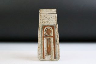 Troika 'Coffin' vase with incised & textured decoration, signed 'Troika Cornwall' to base, with