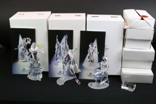 Three Boxed Swarovski Crystal Society Masquerade figures with certificates, to include 1999 Pierrot,