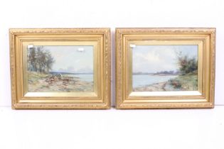 Pair of lake scenes, oil on board, 22 x 31.5cm, gilt framed