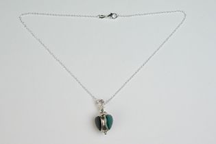 Silver and Semi-precious Heart Shaped Stone Pendant Necklace