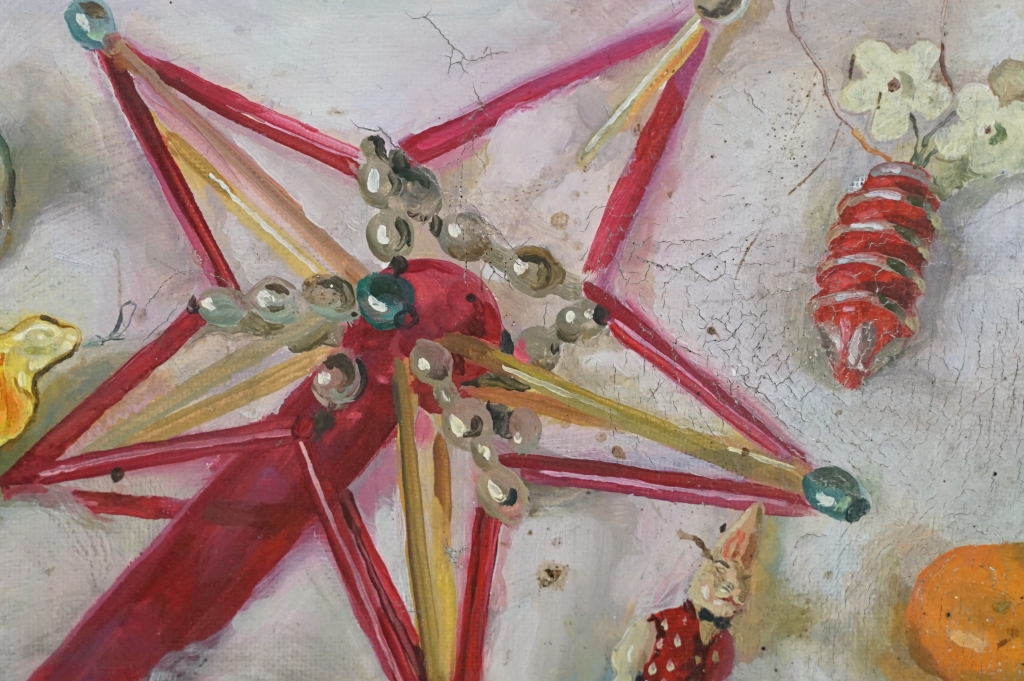 Russian School, Oil on Canvas Study of Christmas Baubles, signed and title text on verso, 48.5cm x - Image 7 of 9