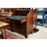 19th century Mahogany Inlaid and Cross-banded Bureau, the fall front opening to a fitted interior,