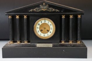 19th Century Victorian Skarratt & Co slate mantle clock in the form of a classical temple with