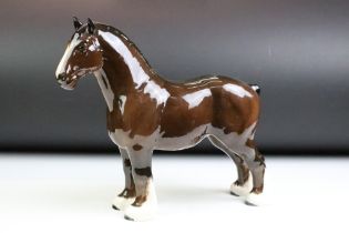 Beswick brown gloss shire horse ceramic figure, approx 26.5cm high