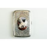 Silver Card Case with a later applied enamel image of a dog