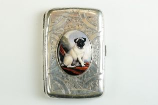 Silver Card Case with a later applied enamel image of a dog