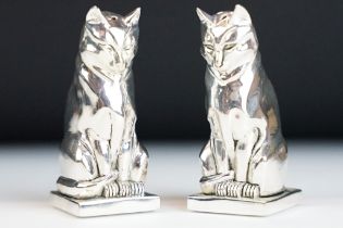 Pair of Art Deco style Silver Plated Cat Condiments