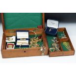 Jewellery Box and Contents including Gold Earrings, Rotary Silver Watch, Rings, Chains, etc