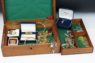 Jewellery Box and Contents including Gold Earrings, Rotary Silver Watch, Rings, Chains, etc