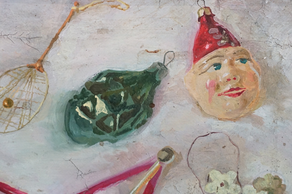 Russian School, Oil on Canvas Study of Christmas Baubles, signed and title text on verso, 48.5cm x - Image 6 of 9