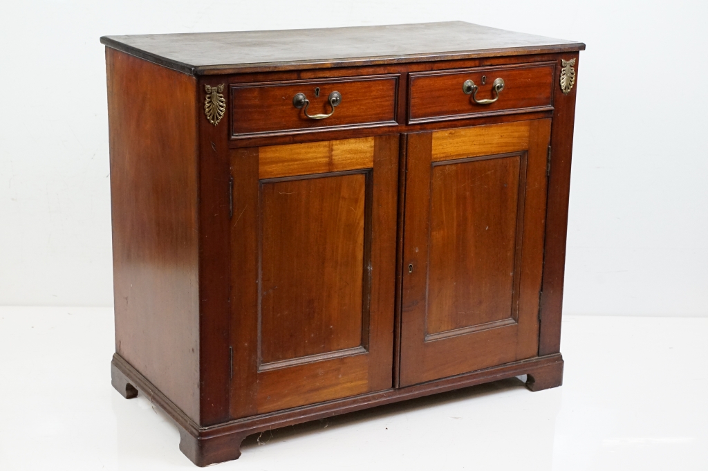 19th century Mahogany Side Cabinet with two drawers over two cupboard doors, 90cm long x 47cm deep x