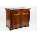 19th century Mahogany Side Cabinet with two drawers over two cupboard doors, 90cm long x 47cm deep x