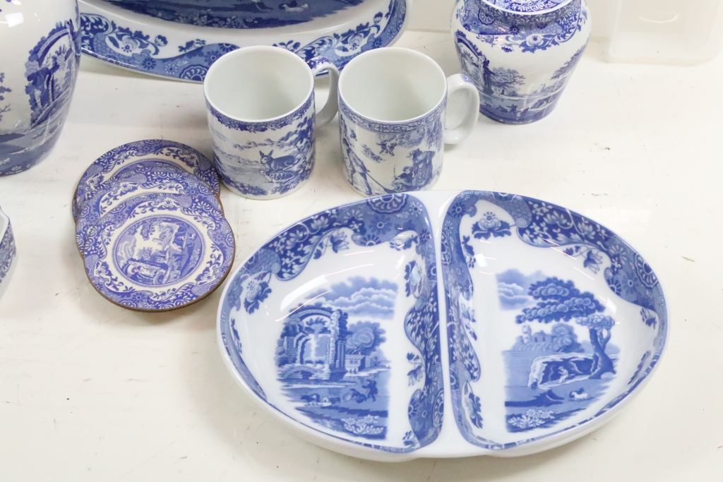 Large Spode Italian blue and white dinner service to include six round dishes, six tea cups and - Image 2 of 12