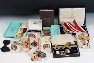A Collection Of Masonic jewels to include many silver examples together with enamel examples and a