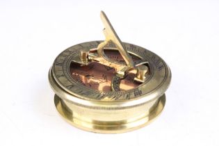 Brass Cased Sundial, approx 6.5cm diameter