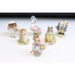 Six Beswick Beatrix Pottery porcelain figures to include Jemima Puddleduck, Samuel Whiskers, Mrs