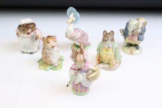 Six Beswick Beatrix Pottery porcelain figures to include Jemima Puddleduck, Samuel Whiskers, Mrs