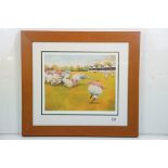 Rugby match scene, limited edition colour print, indistinctly signed in pencil lower right, numbered