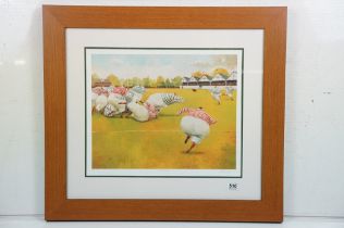 Rugby match scene, limited edition colour print, indistinctly signed in pencil lower right, numbered