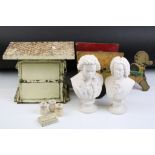 Jaraso personal weighing scales, together with two cast desk top busts including Beethoven and