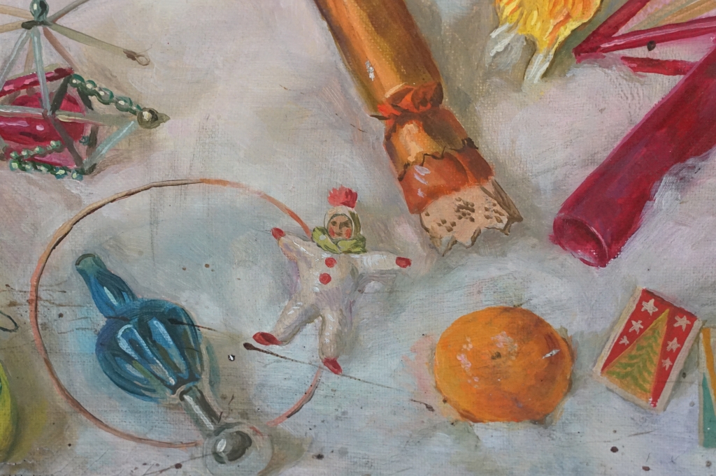 Russian School, Oil on Canvas Study of Christmas Baubles, signed and title text on verso, 48.5cm x - Image 4 of 9