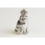Silver Royal Cat Figure with ruby crown and emerald eyes