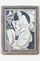 Framed Oil Painting of a Woman in abstract monochrome, 59cm x 44cm