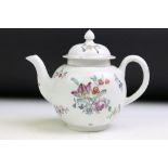 18th Century English porcelain teapot & cover, possibly Worcester, hand decorated with floral