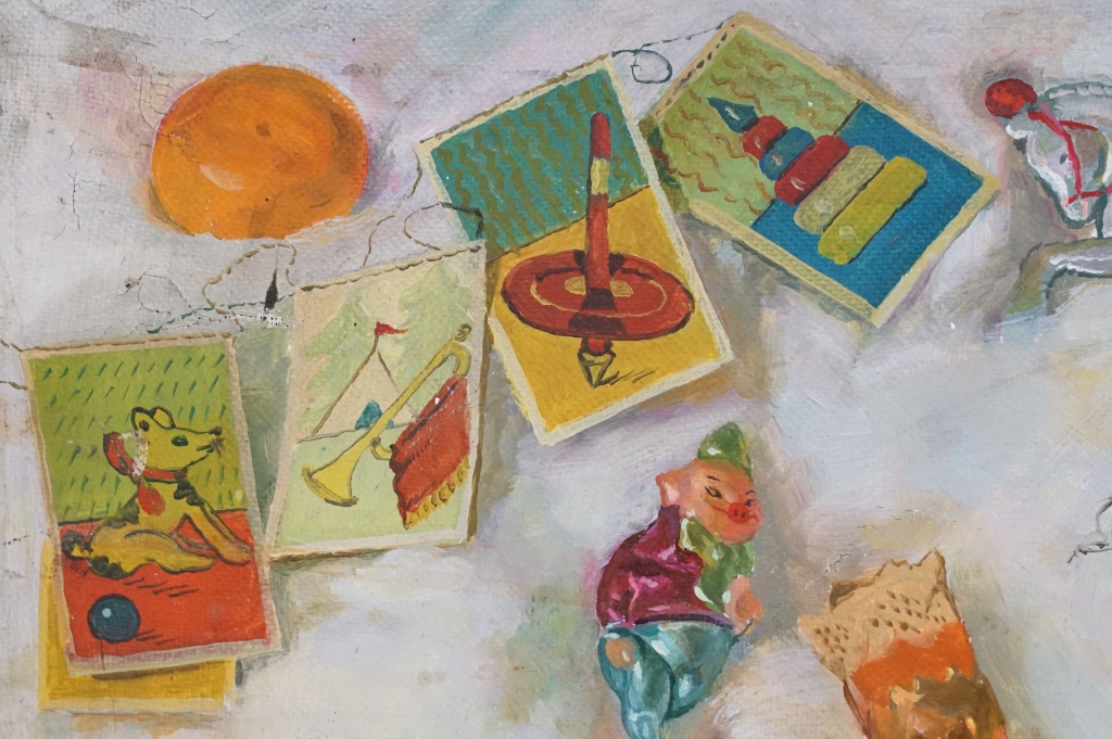 Russian School, Oil on Canvas Study of Christmas Baubles, signed and title text on verso, 48.5cm x - Image 3 of 9