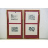 Four limited edition etchings, various subjects to include trees, buildings amongst the woods and an
