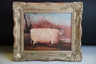 Oil on Board Gilt Framed Study of a cow, 19 x 24cm