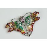 Silver Plique A Jour Butterfly Brooch / Pendant set with ruby cabochons