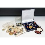 A collection of mixed vintage costume jewellery to include silver examples together with a small