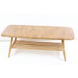 Ercol Pale Elm and Beech Coffee Table with slatted under-shelf, 104cm long x 37cm high