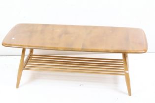 Ercol Pale Elm and Beech Coffee Table with slatted under-shelf, 104cm long x 37cm high