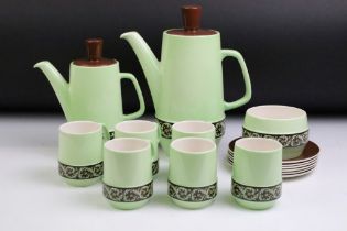 Carlton Ware 1960's green & brown coffee set, with scrolling floral & foliate decoration, to include