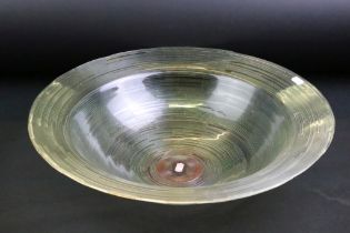 Large centrepiece moulded glass serving dish, possibly by Vidrios San Miguel, with repeating