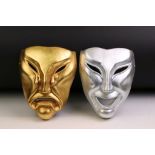 Two Italian wall-hanging composition theatre masks, to include Comedy and Tragedy (measure approx