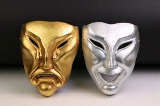 Two Italian wall-hanging composition theatre masks, to include Comedy and Tragedy (measure approx