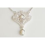 Silver CZ and Opal Belle Epoque style Necklace