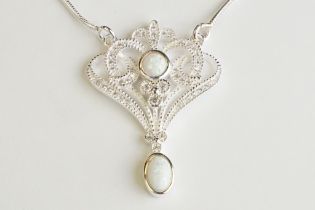 Silver CZ and Opal Belle Epoque style Necklace