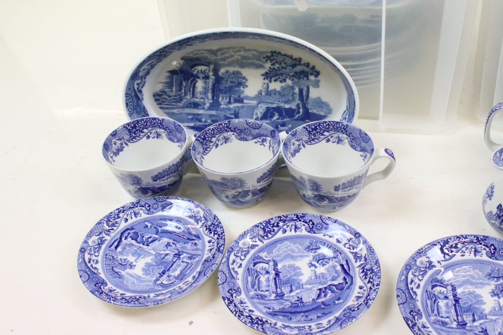 Large Spode Italian blue and white dinner service to include six round dishes, six tea cups and - Image 5 of 12