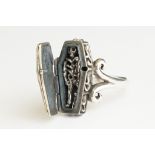 Silver Coffin Ring with attached skeleton