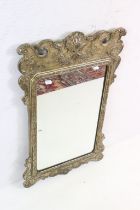 George III style Gilt Fretwork Mirror with moulded shell and scrolling leaf decoration, 74cm x 44cm