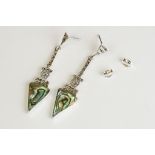 Pair of Silver and Abalone Art Deco style Drop Earrings