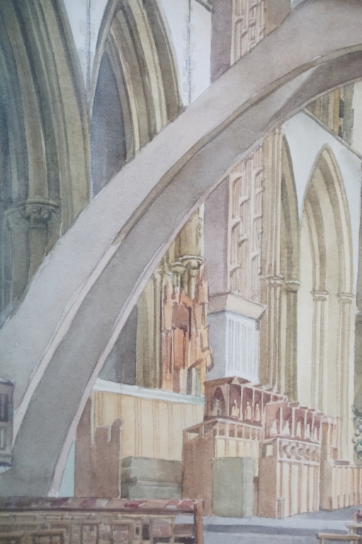 George Dolman (1915 - 2008), Llandaff Cathedral interior, watercolour, 51 x 35cm, George Dolman ( - Image 7 of 11