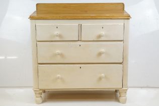 Victorian Small Painted Pine Chest of Two Short and Two Long Drawers, 90cm wide x 39cm deep x 89cm