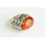 Silver and Amber Dress Ring