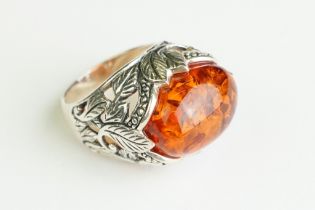 Silver and Amber Dress Ring